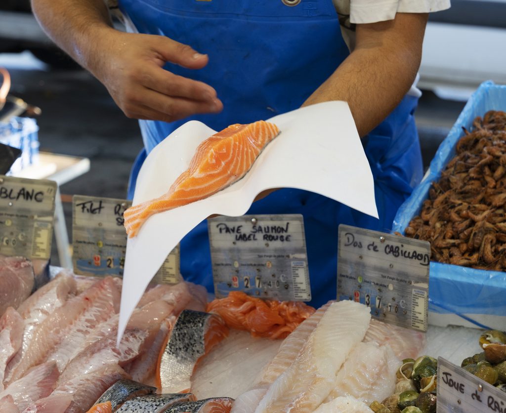 fish stall in the market of sanary sur mer,